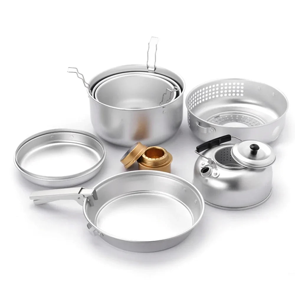 walmeck 10pcs Camping Stove Kit Camping Pot Pan Stove Set for Camping Cooking Backpacking