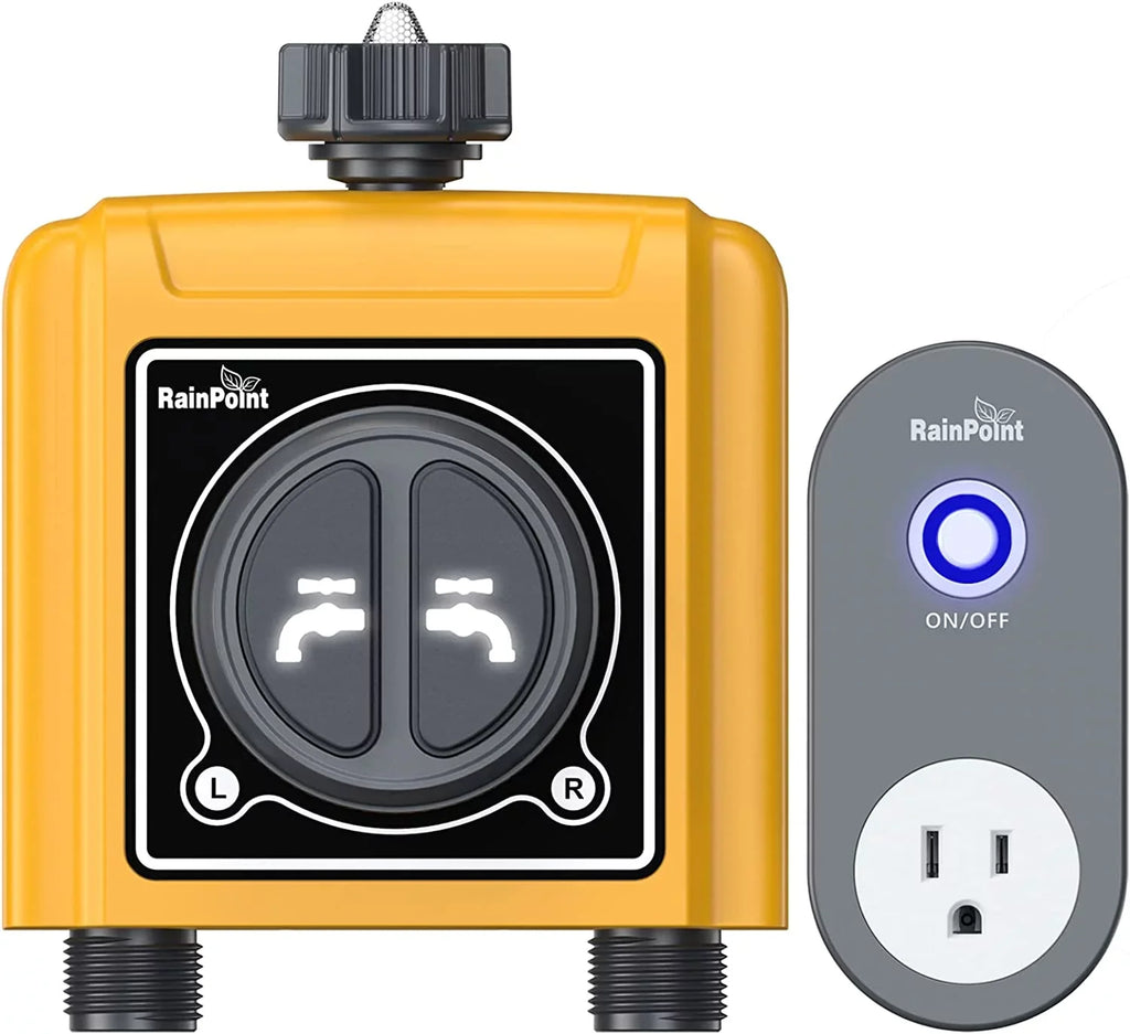 RAINPOINT WiFi Sprinkler Timer 2 Outlets liquid Timer, Smart Hose Timer, 2-Zone Watering System Irrigation Valve Controller with Wi-Fi Hub Socket, Automatic Rain Delay, Voice Control, for Garden Lawn