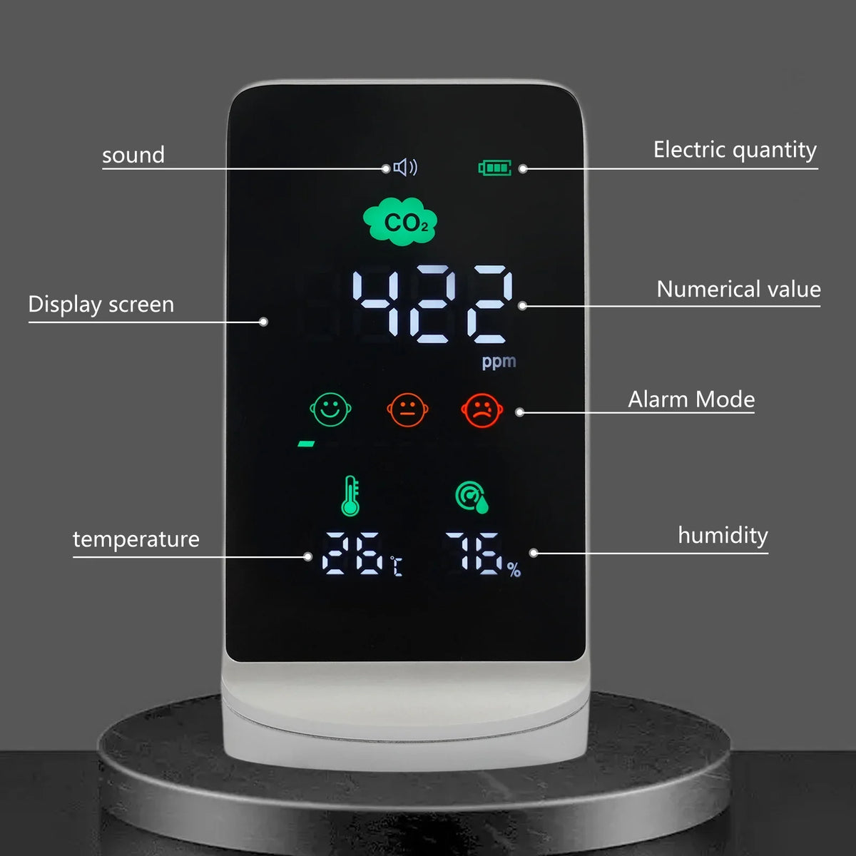 Miumaeov Indoor Air high-grade Monitor for CO2, Temperature & Humidity (White, Black)
