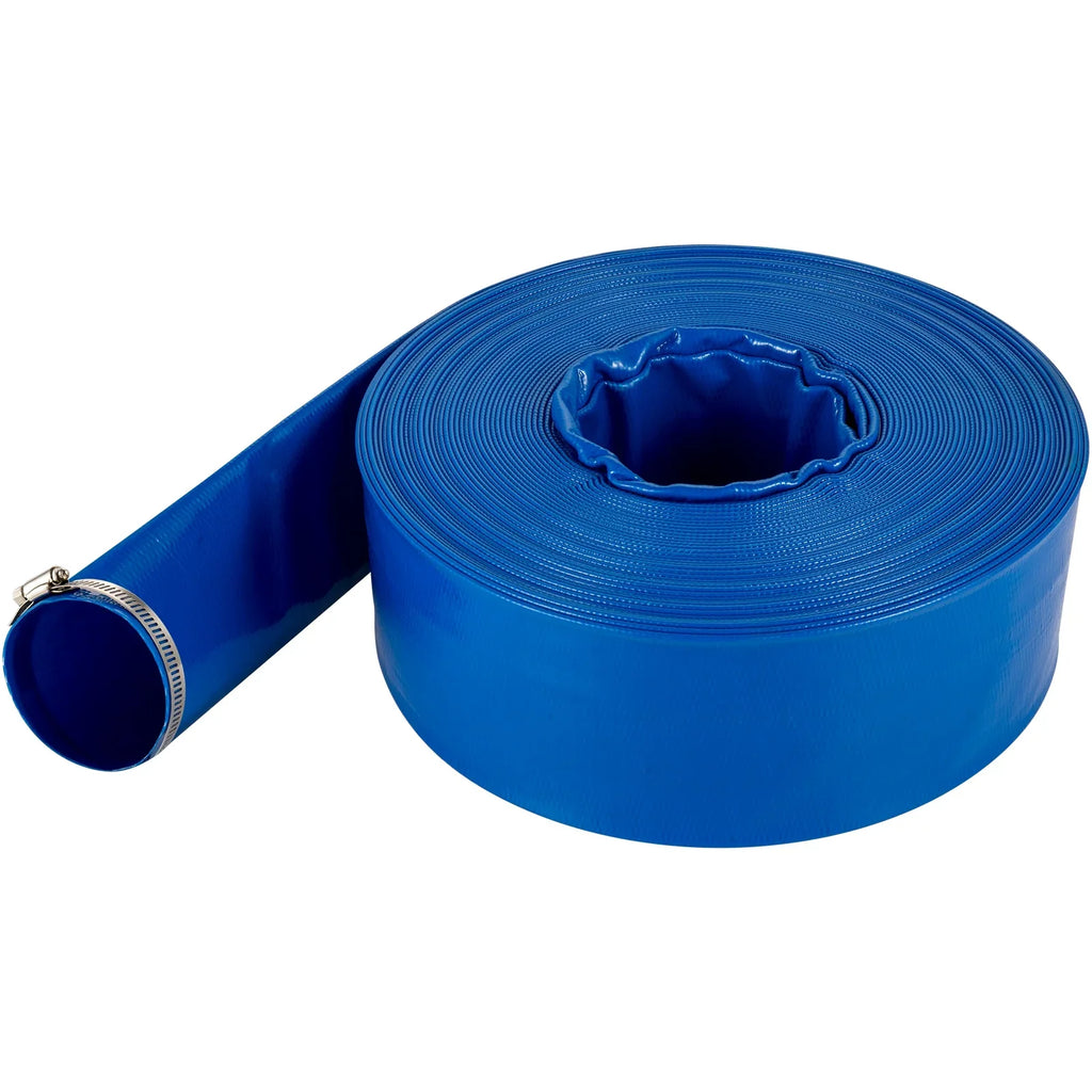 VEVOR Discharge Hose, 3" x 105', PVC Fabric Lay Flat Hose, Heavy Duty Backwash Drain Hose with Clamps, climate-proof & Burst-proof, Ideal for Swimming Pool & liquid Transfer, Blue