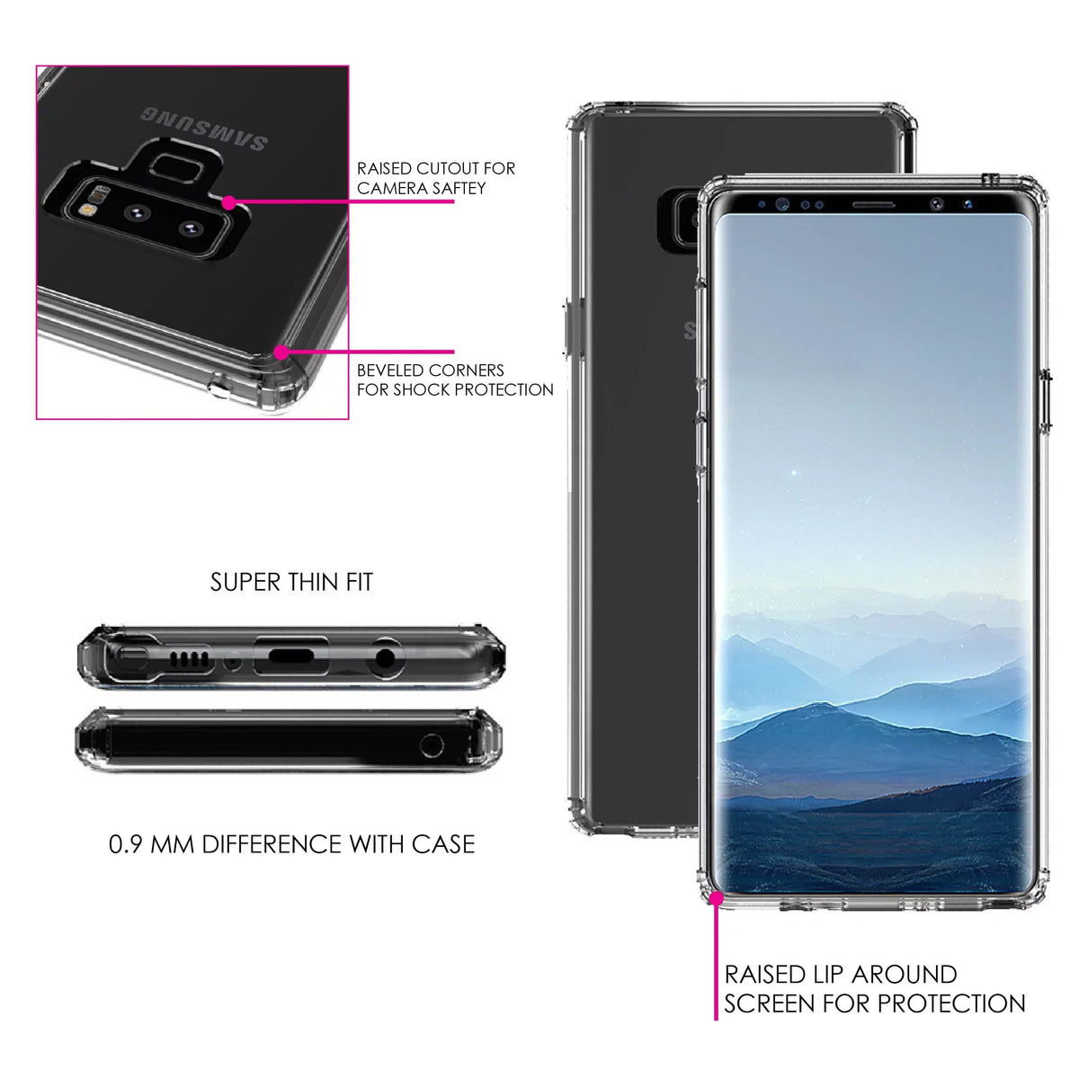 DistinctInk Clear Shockproof Hybrid Case for  Galaxy Note 9 - TPU Bumper, Acrylic Back, Tempered Glass Screen Protector - 2 Corinthians 5:7 - Walk By Faith Even When I Cannot See