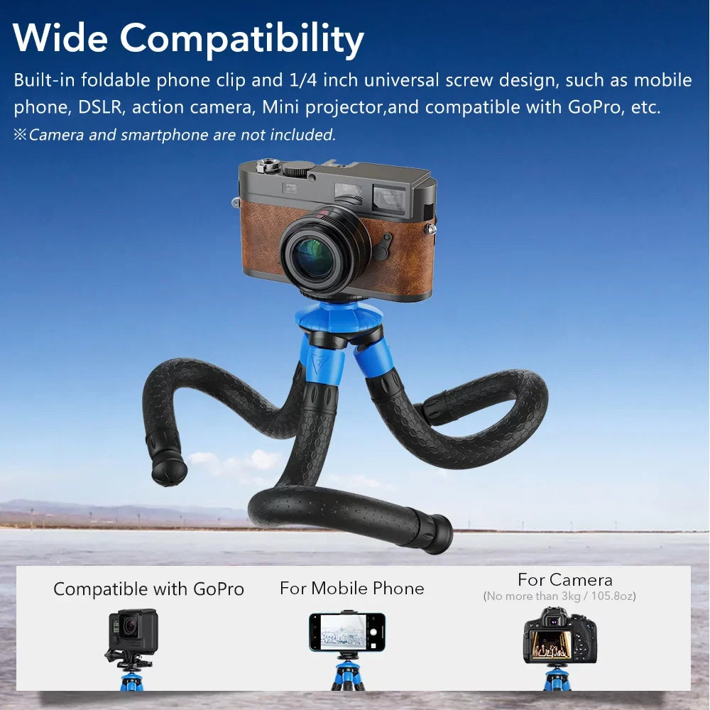 APEXEL APL-JJ07 Detachable Flexible Octopus Tripod Portable Travel Mobile Phone Tripod with Foldable Phone Clip appropriate with DSLR Max Load 3kg