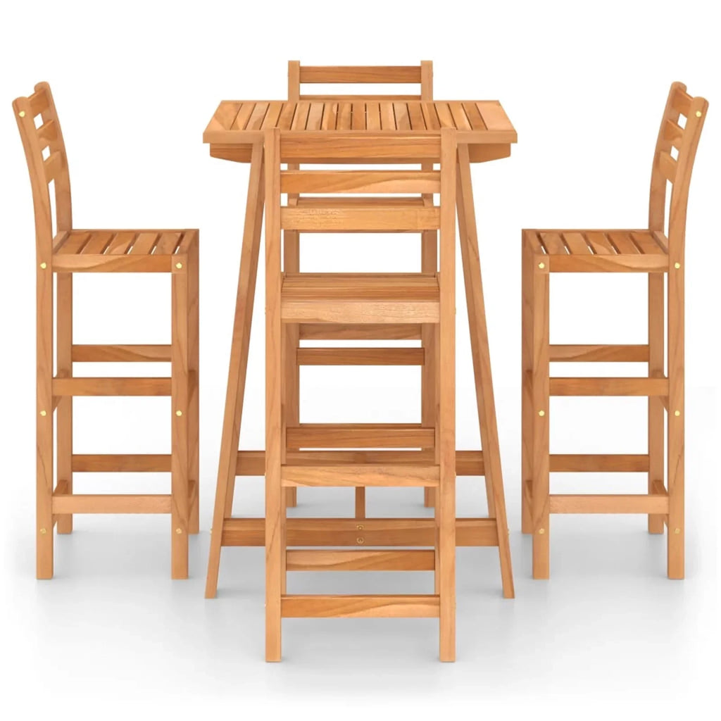Dcenta 5 Piece Garden Bar Set Bar Table and 4 Stool Chairs Counter Height  Dining Set Acacia Wood for Bistro, Pub, Backyard, Terrace, Patio Furniture