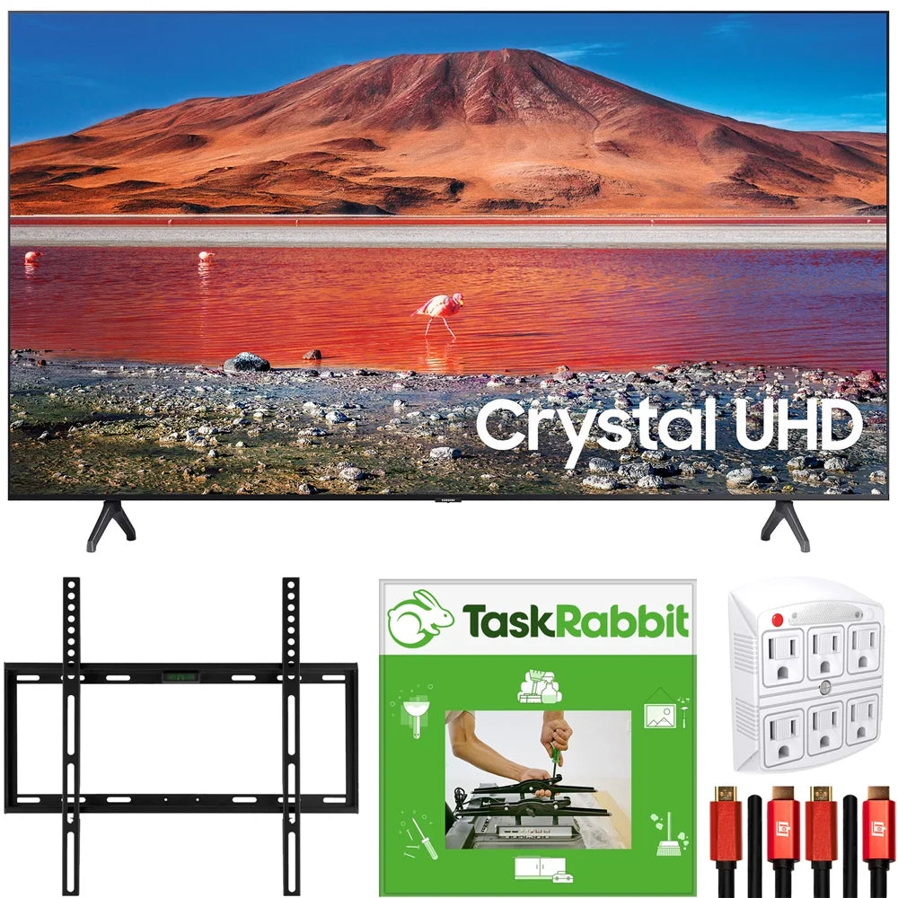 UN58TU7000 58-inch 4K Ultra HD Smart LED TV (2020 Model) 360 Design Bundle with TaskRabbit Installation Services + Deco Gear Wall Mount + HDMI Cables + Surge Adapter