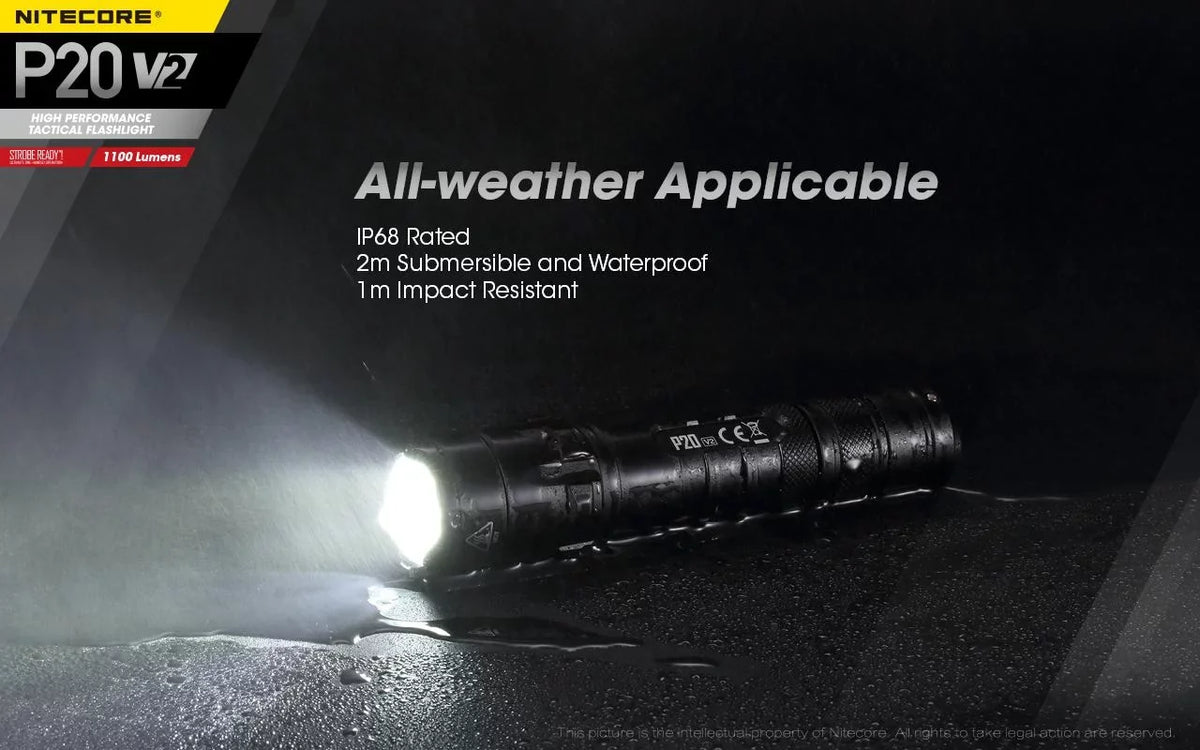 Combo: Nitecore P20 V2 Tactical LED Flashlight - CREE XP-L2 V6 - 1100 Lumens w/NL189 Battery, D2 Charger +2x Free Eco-Sensa CR123A Batteries
