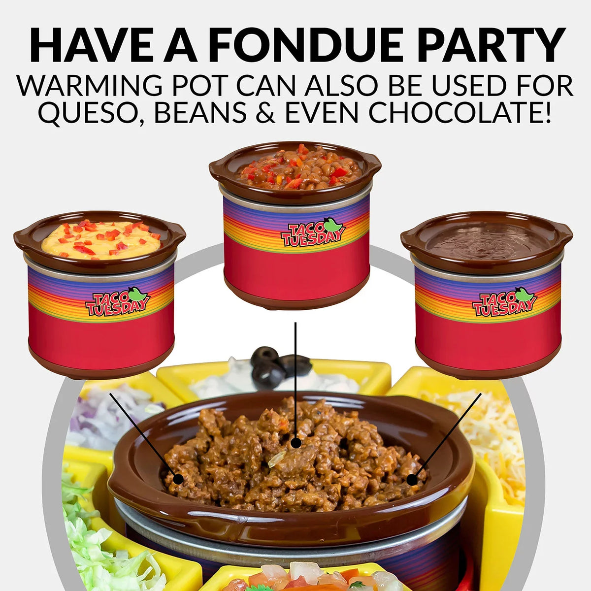Warming Pot, Includes 4 Taco Holders. Taco Tuesday TTLSTB10 Lazy Susan Taco Bar with 20-Oz