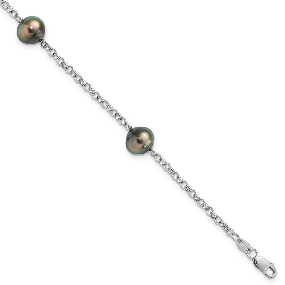 Auriga 925 Sterling Silver 9mm 3Stat Tahit Saltwater Pearl Bracelet 7.5inch for Women