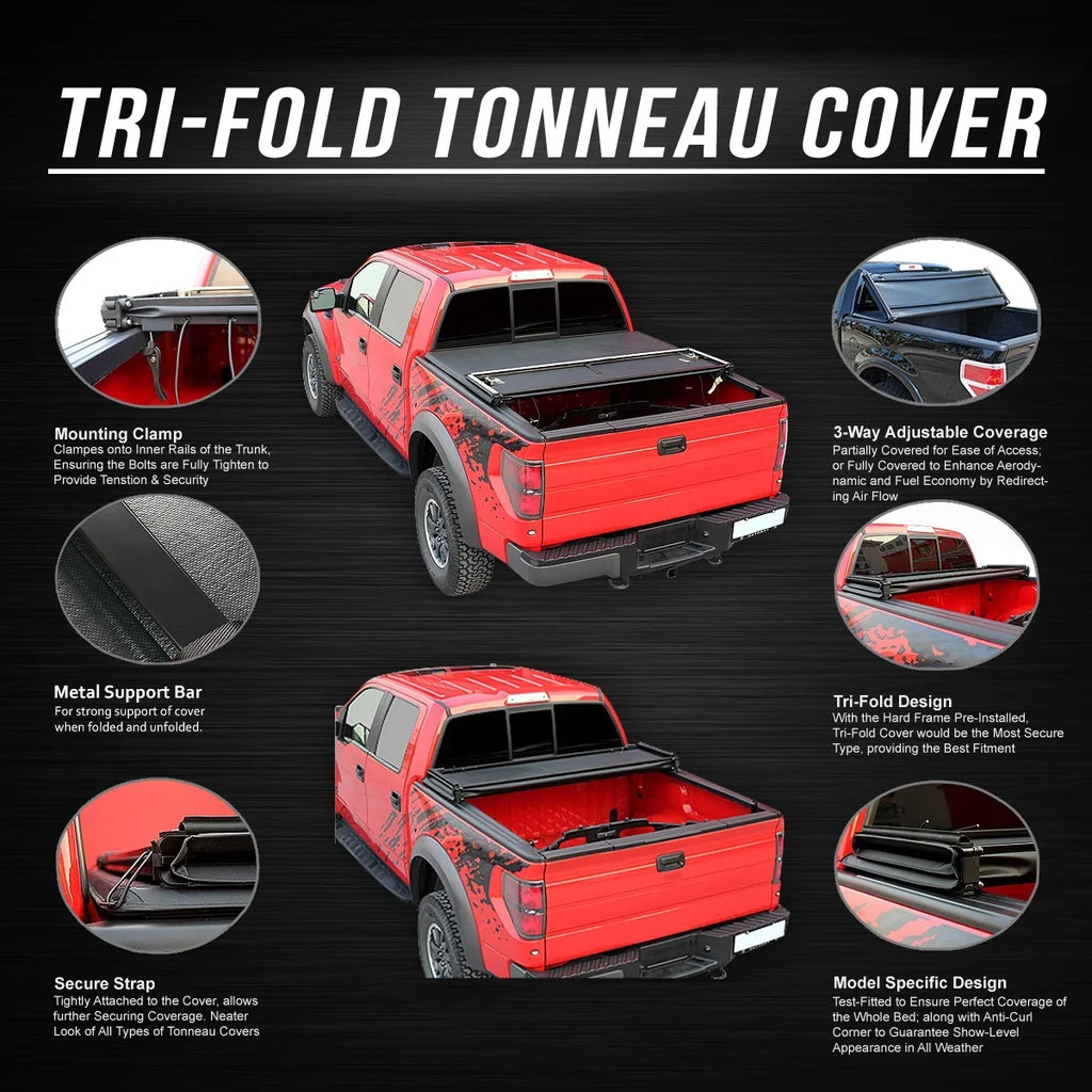 DNA Motoring TTC-TRISOFT-057 For 2014 to 2019  Tundra 6.5' Bed Fleetside Adjustable Tri -Fold Soft Top Trunk Tonneau protector 15 16 17 18