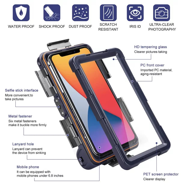 UrbanX Professional [15m/50ft] Swimming Diving Surfing Snorkeling Photo Video Waterproof Protective Case Underwater Housing for Gionee S10C And all Phones Up to 6.9 Inch LCD with Lanyard