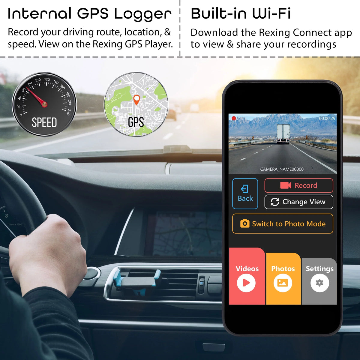 Rexing V3 1080P Front and Inside Cabin Dash Cam with Wi-Fi & GPS