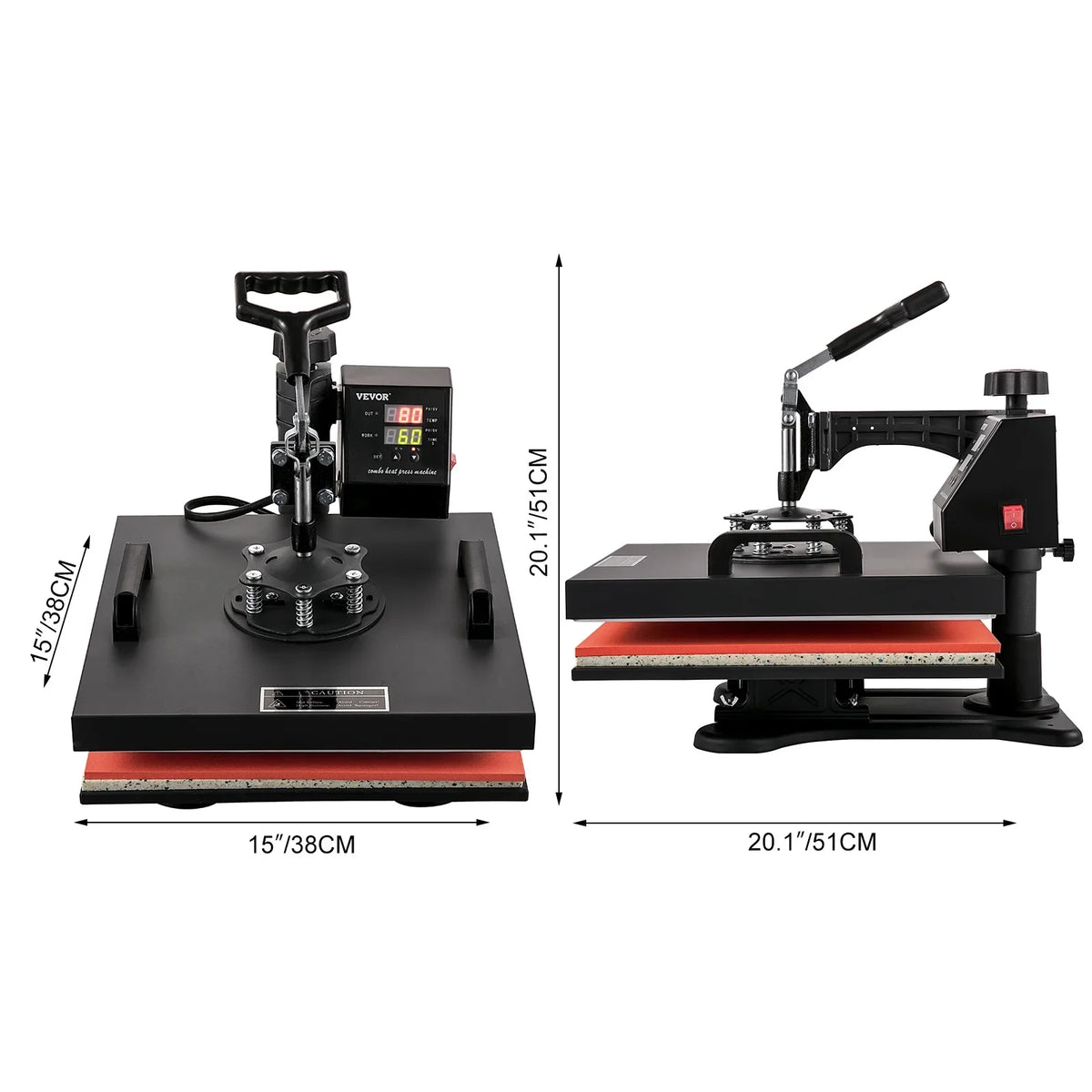VEVOR Heat Press Machine 15"x15" 8 in 1 Combo Digital Multifunctional Sublimation Heat Transfer Machine Dual LED Display 360 Degree Rotation Swing Away