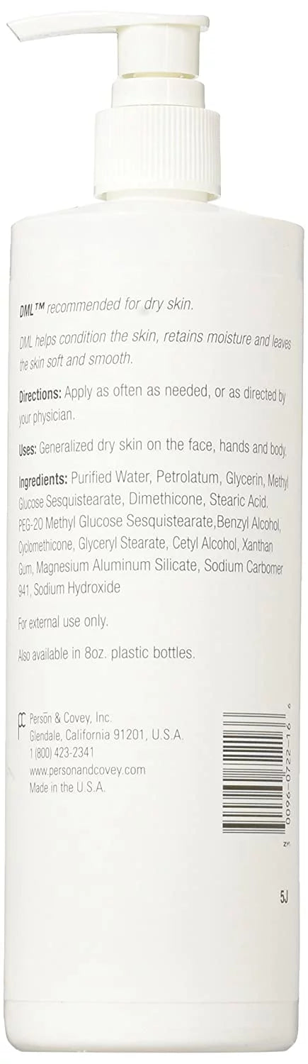 Pump Bottle Unscented Lotion. Moisturizer DML, 16 Oz