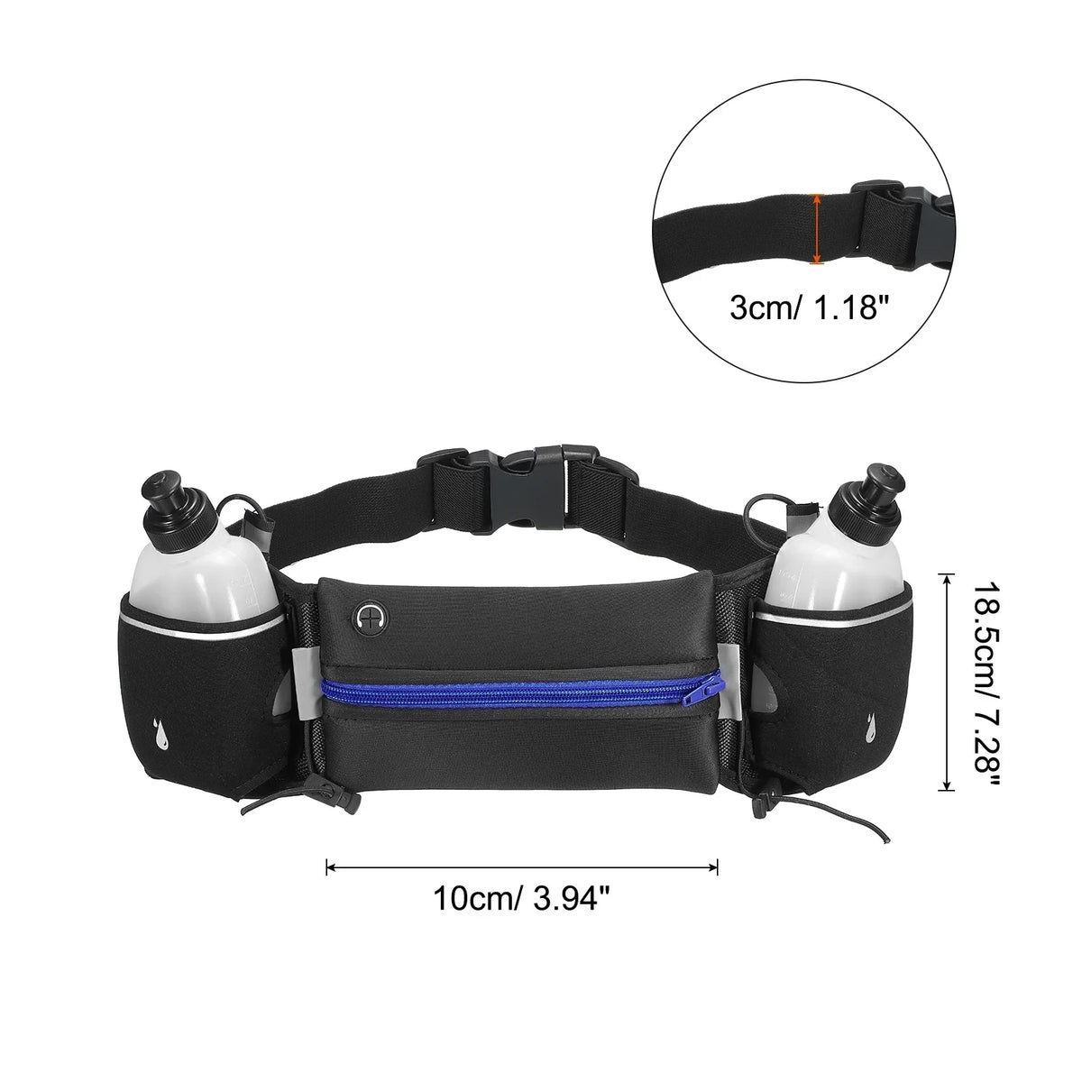 Uxcell Running Belt with aqua Bottles, Hydration Waist Pack Running Pouch, Dark Blue