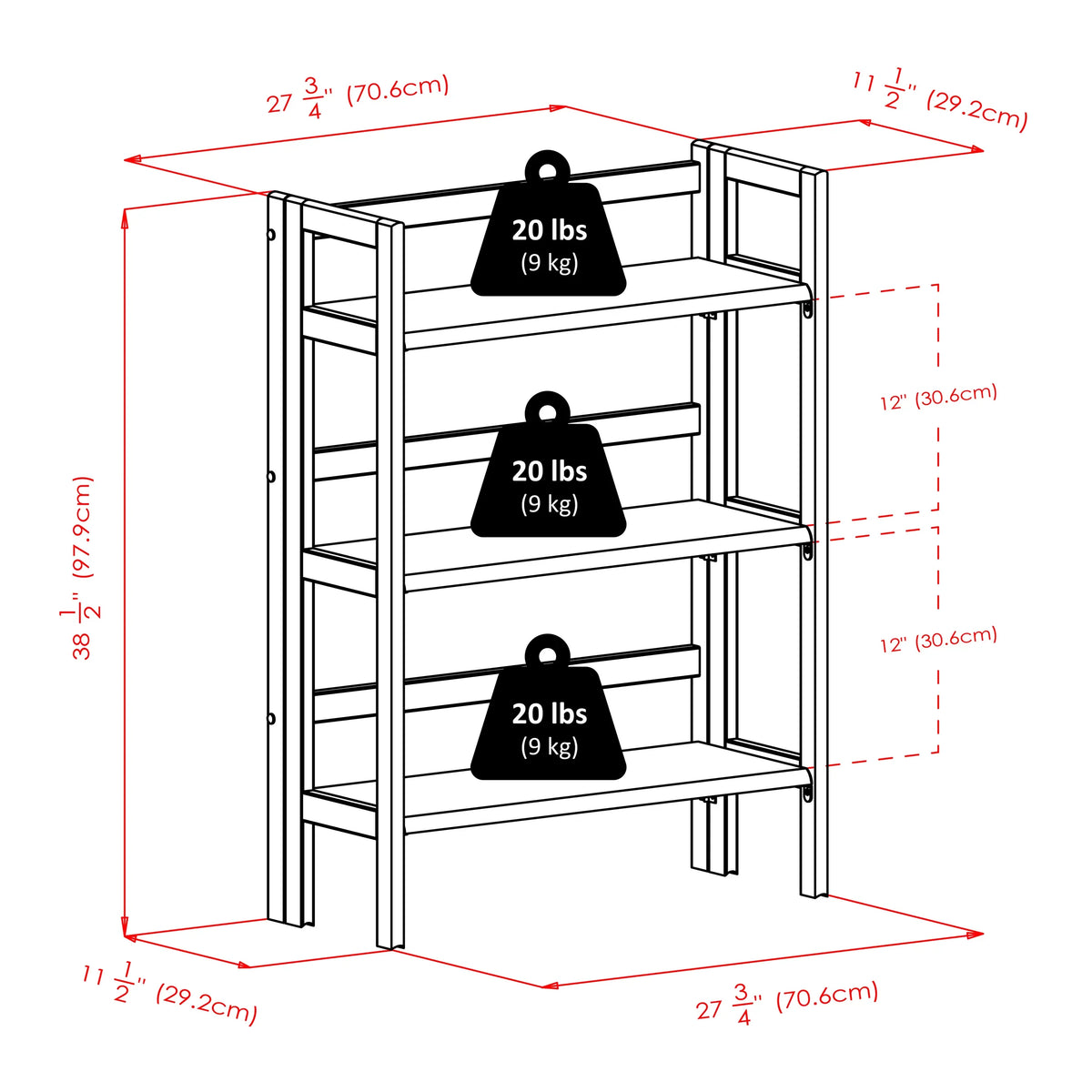 Winsome Wood Terry 3-Tier Foldable Shelf, Stackable, Walnut Finish