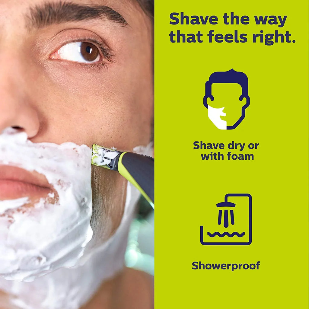 Philips Norelco OneBlade Face + Body Hybrid Electric Trimmer and Shaver QP2630/70 - Black, Green, & Silver
