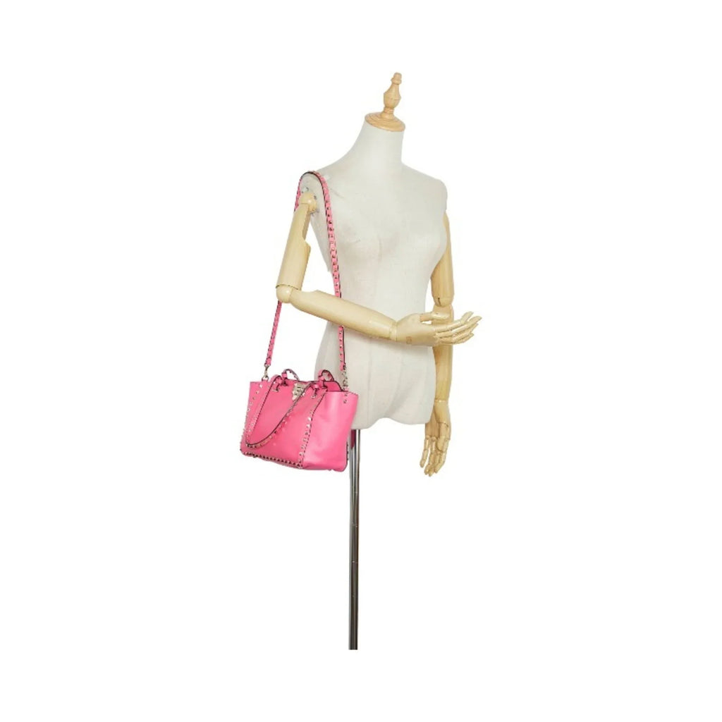 Pre-Owned Valentino Rockstud handbag shoulder bag pink leather ladies VALENTINO (Good)