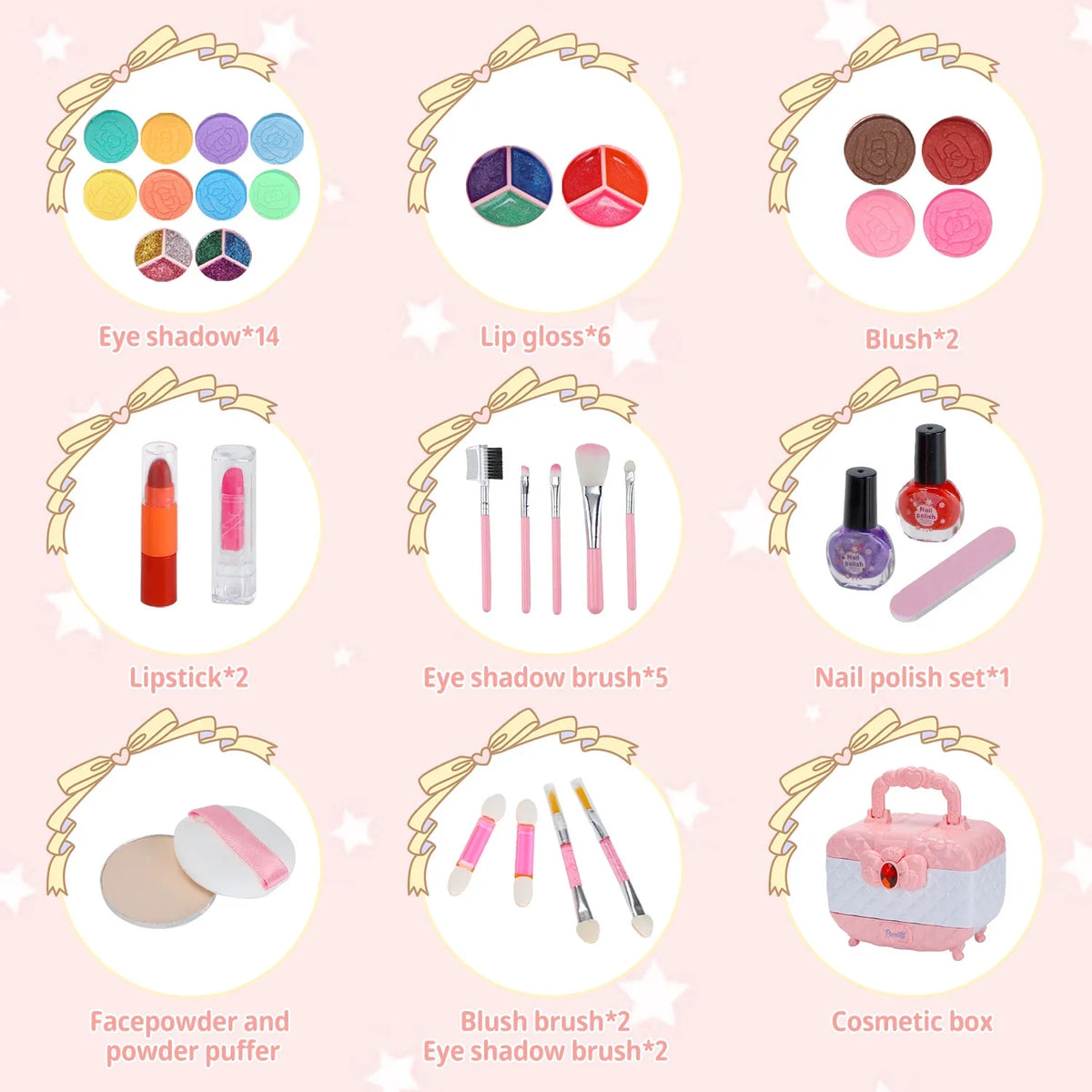 WATTNE Kids Makeup Kit for Girl 42 Pcs Washable Toddler Makeup Kit, Girl Toys Real Cosmetic Makeup Set, Safe & Non-Toxic Frozen Makeup Set for 3-12 Year Old Kids Christmas & Birthday Gift (Pink)