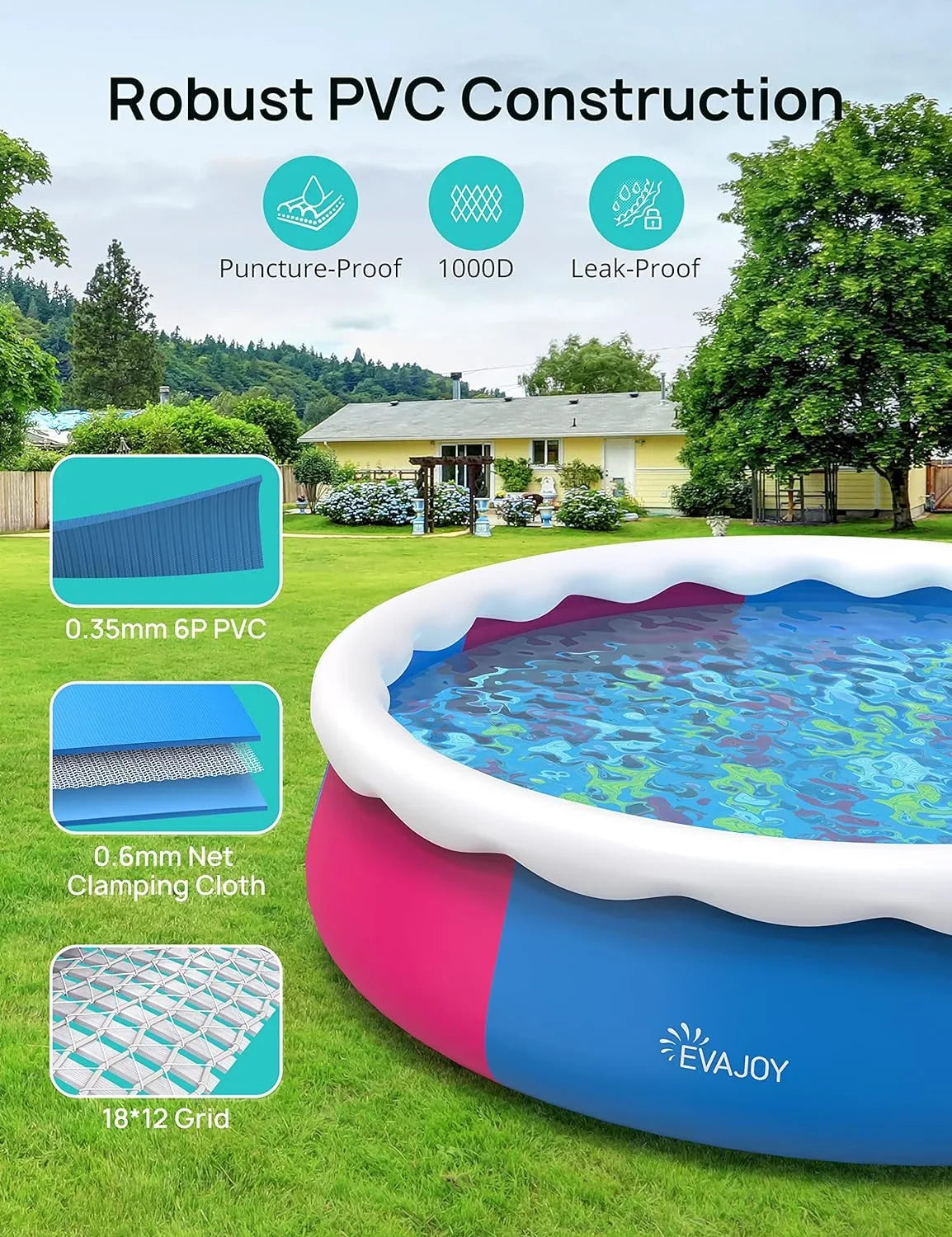 Track 7 15ft *35in Inflatable Swimming Pool Include Filter Pump, Ground Cloth and protector, Blue
