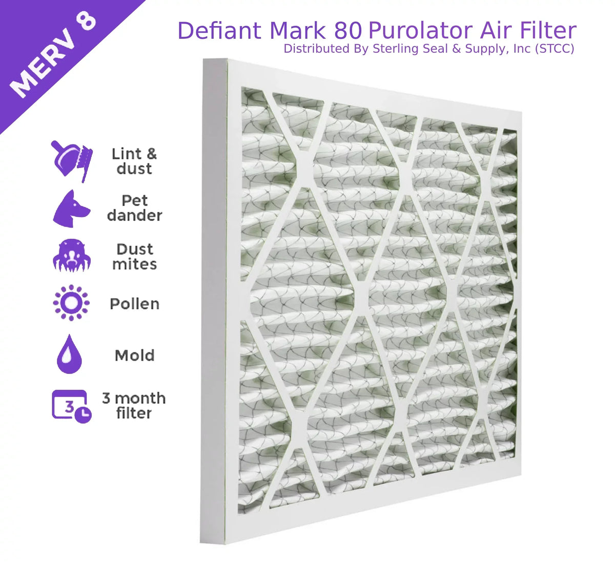 18x24x1, Purolator DMK80 Extended Surface Pleated Air Filter, Mechanical MERV 8, (6 Pack)