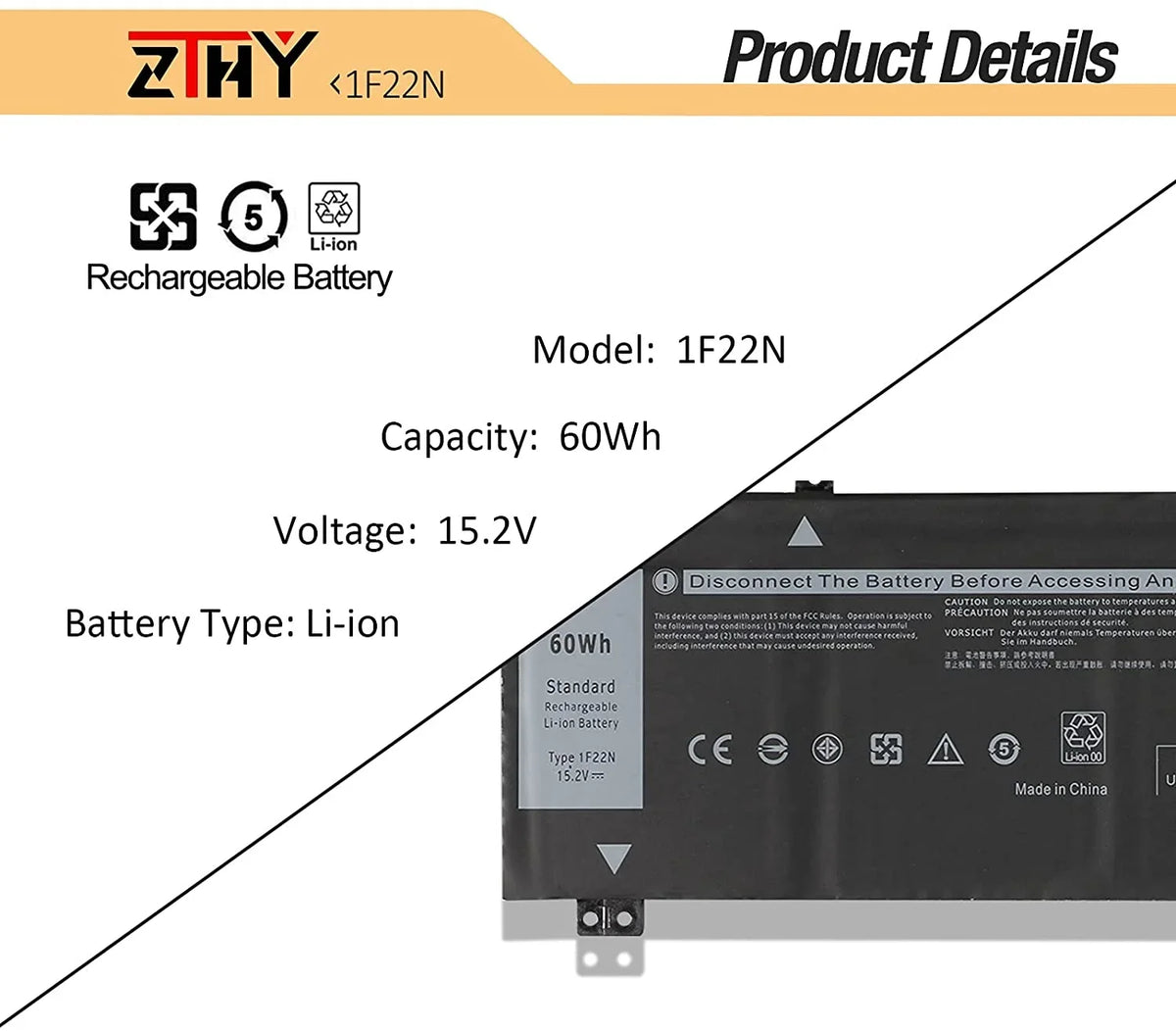 ZTHY New 1F22N Laptop y Replacement for  Alienware M15 P79F M17 R1 P37E P37E001  G7 7590 G7 7790 G5 5590