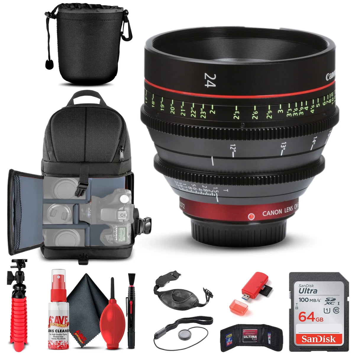 CN-E 24mm T1.5 L F Cinema Prime Lens (EF Mount) 6569B001 + BackPack + More
