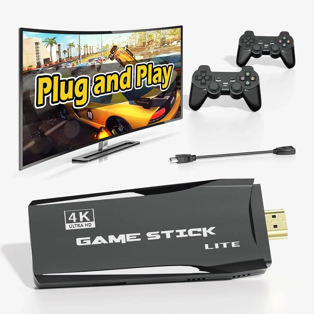 Retro Game Stick Emulator Console - Preloaded 12000+ Classic Retro Games,9 Emulators,Plug and Play Video Games for TV,Nostalgia Stick Support 4K HDMI Port,2 Wireless Gamepads(64G)
