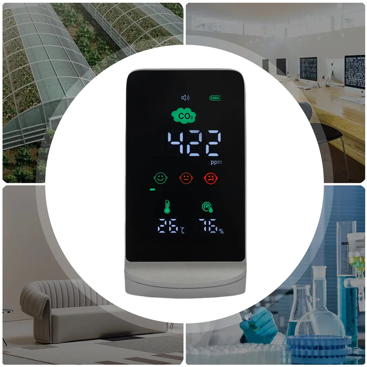 Miumaeov Indoor Air high-grade Monitor for CO2, Temperature & Humidity (White, Black)