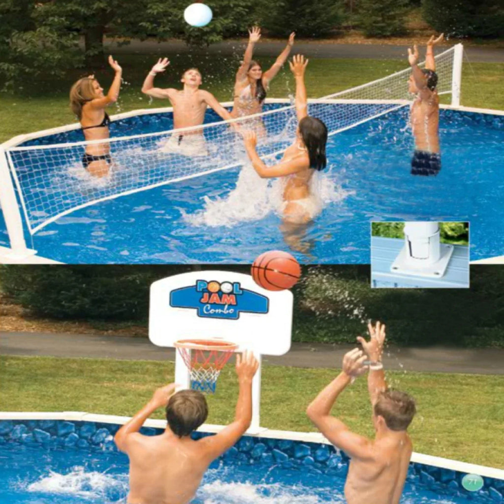 Basketball and Volleyball Above Ground Combination Pool Game - White and Blue. Swimline 30 Ft