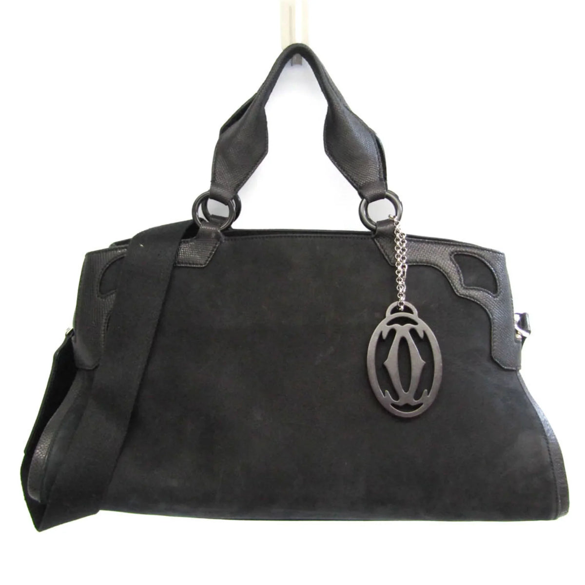 Pre-Owned Cartier Marcello moisture Snake L1000928 Women's Suede,Leather Handbag,Shoulder Bag Black (Good)