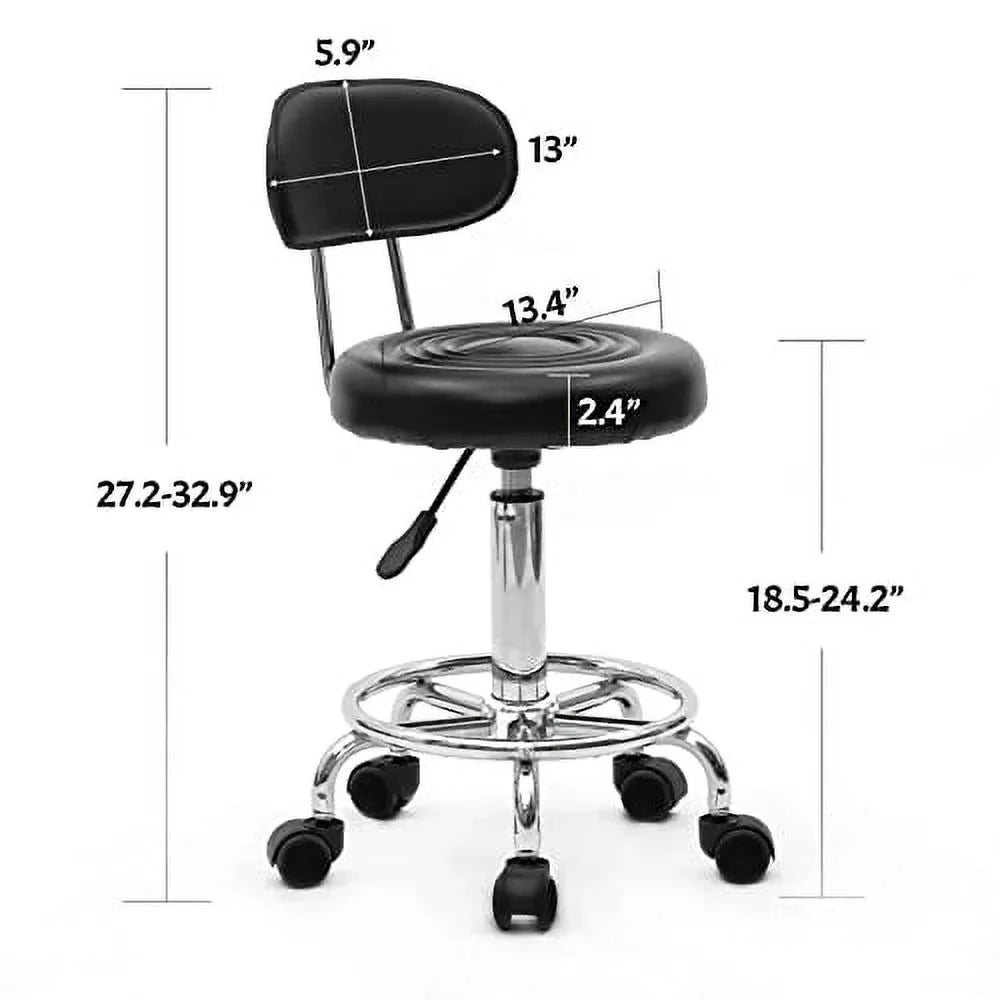 Goujxcy Multi-Purpose Salon Stool Chair, Adjustable Rolling Swivel Stool with Back Cushion and Wheels Perfect for Beauty Salon Spa Tattoo Massage Dental Clinic Office Art Studio, White