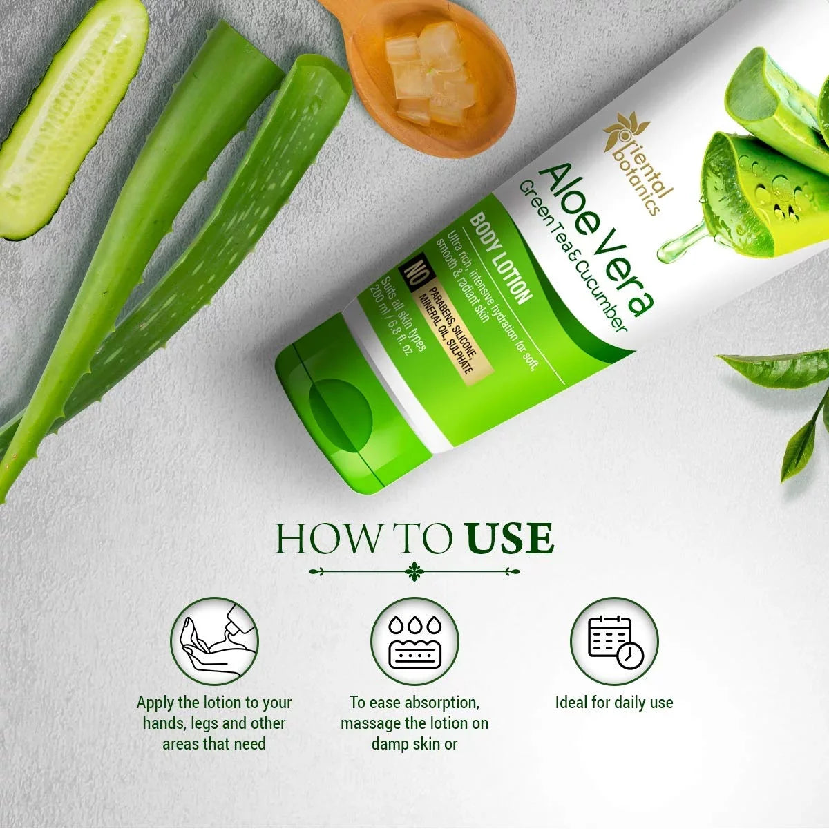 Oriental Botanics Aloe Vera, Green Tea & Cucumber Body Lotion | No Paraben & SLS - 200ml