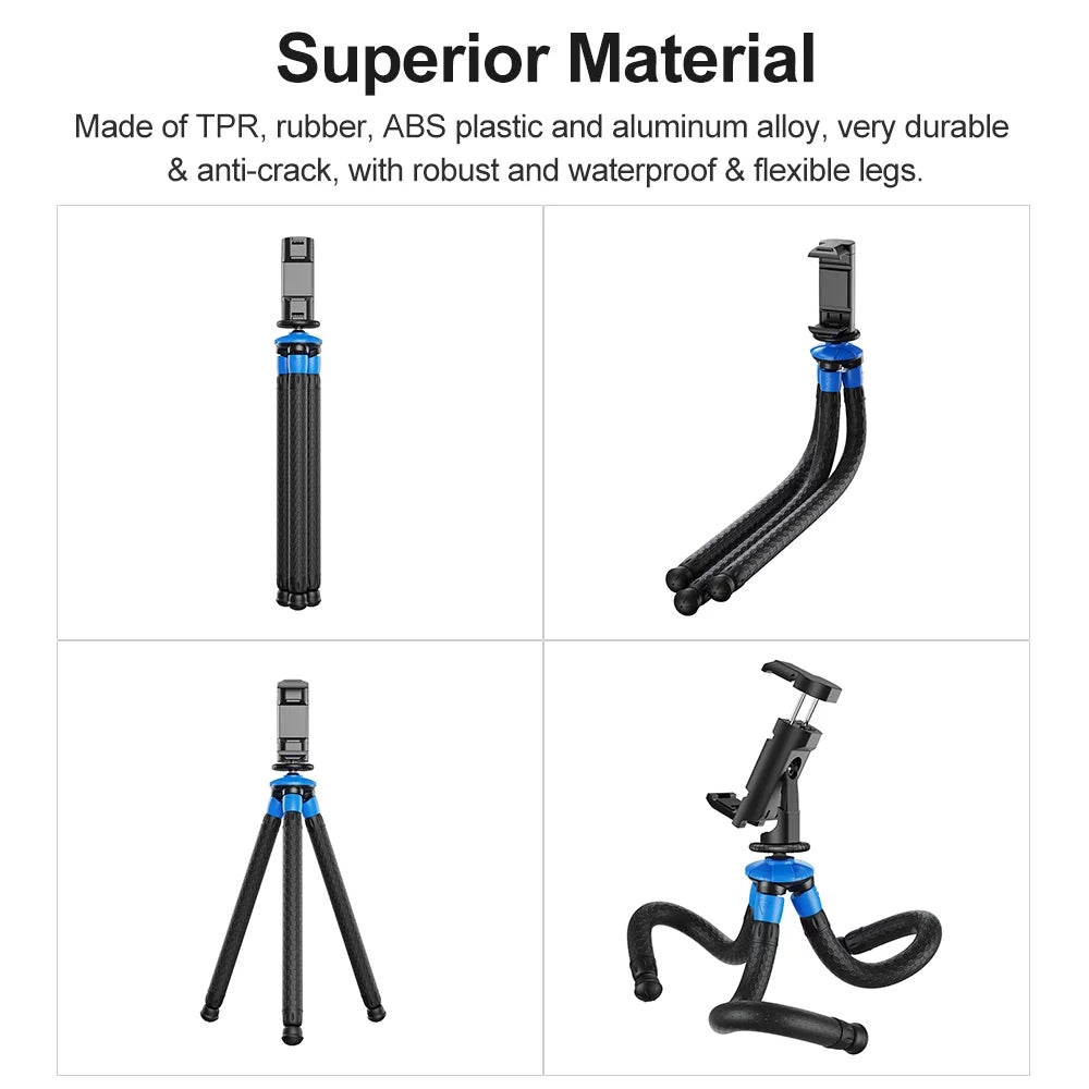 APEXEL APL-JJ07 Detachable Flexible Octopus Tripod Portable Travel Mobile Phone Tripod with Foldable Phone Clip appropriate with DSLR Max Load 3kg
