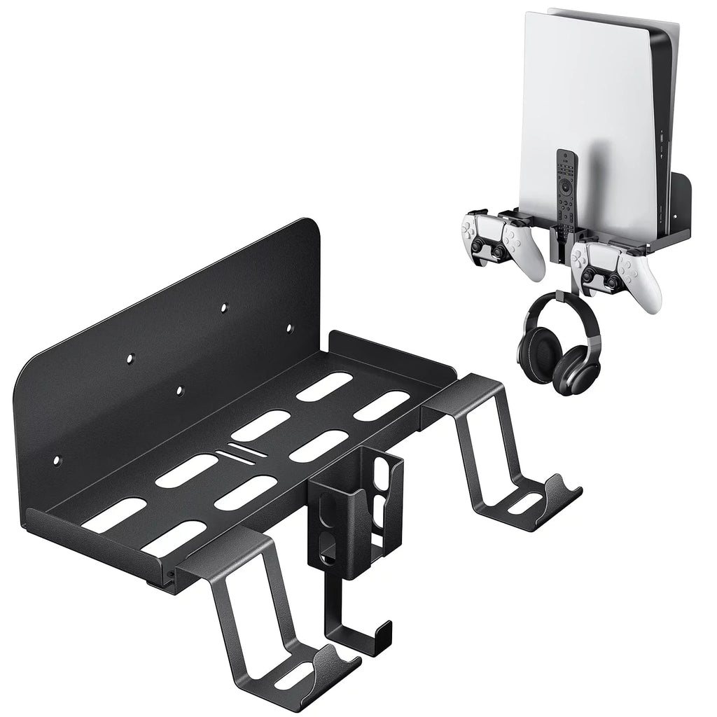 PS5 Wall Mount, 5 in 1 Playstation 5 Wall Mount (Disc and Digital Edition) Wall Bracket for Playstation 5 with Detachable Controller Holder & Headphone Hanger & Remote Control Bracket (Black)