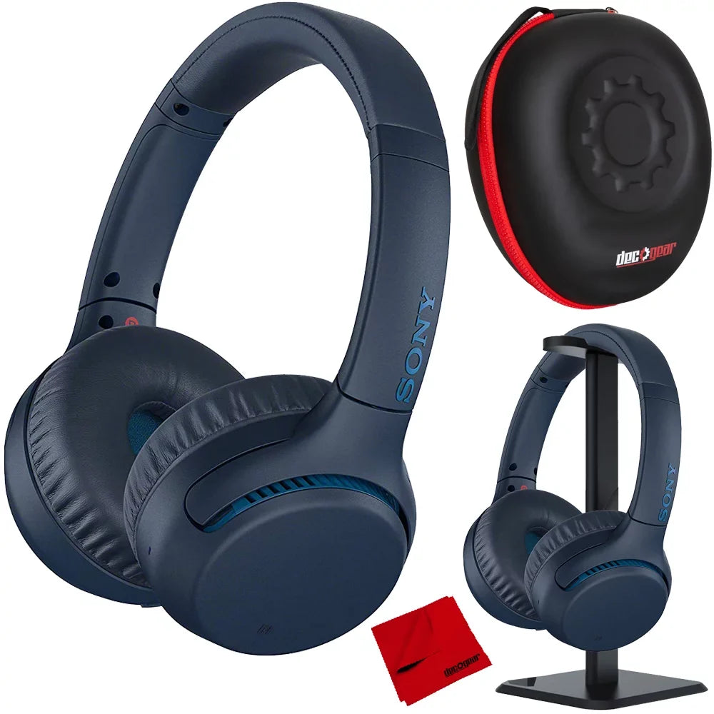 WH-XB700 EXTRA BASS Wireless Headphones - Blue with Deco Gear Audio Bundle