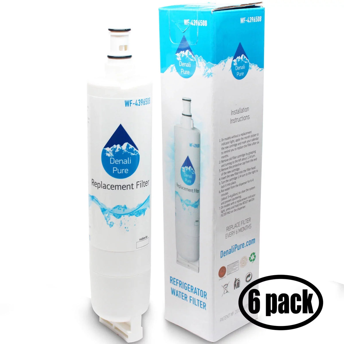 6-Pack suitable with Whirlpool GS2SHEXNB02 Refrigerator aqua Filter - suitable with Whirlpool 4396508, 4396510 Fridge liquid Filter Cartridge