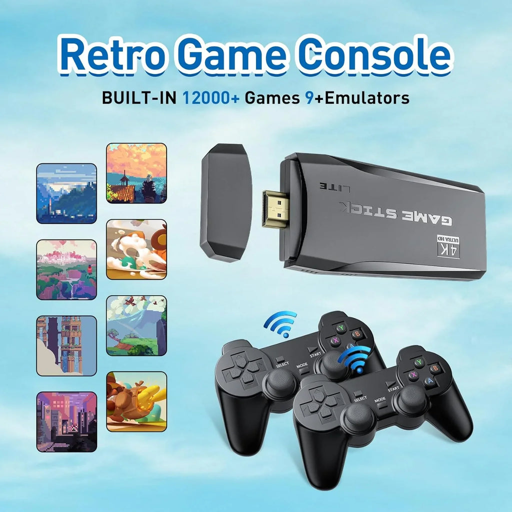 Retro Game Stick Emulator Console - Preloaded 12000+ Classic Retro Games,9 Emulators,Plug and Play Video Games for TV,Nostalgia Stick Support 4K HDMI Port,2 Wireless Gamepads(64G)