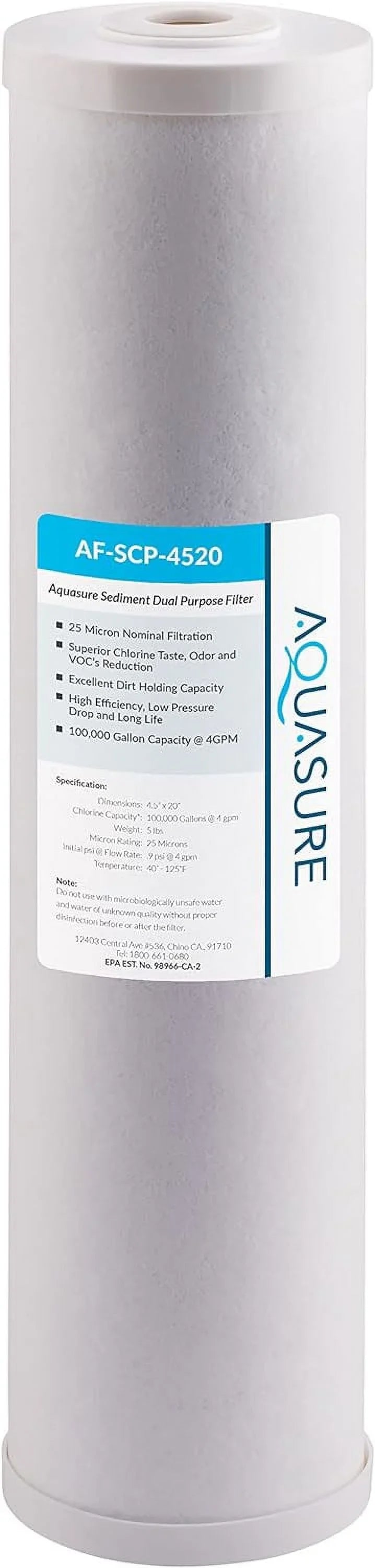 25 Micron Sediment + GAC Carbon Mesh Whole House Replacement liquid Filter - 20" x 4.5"
