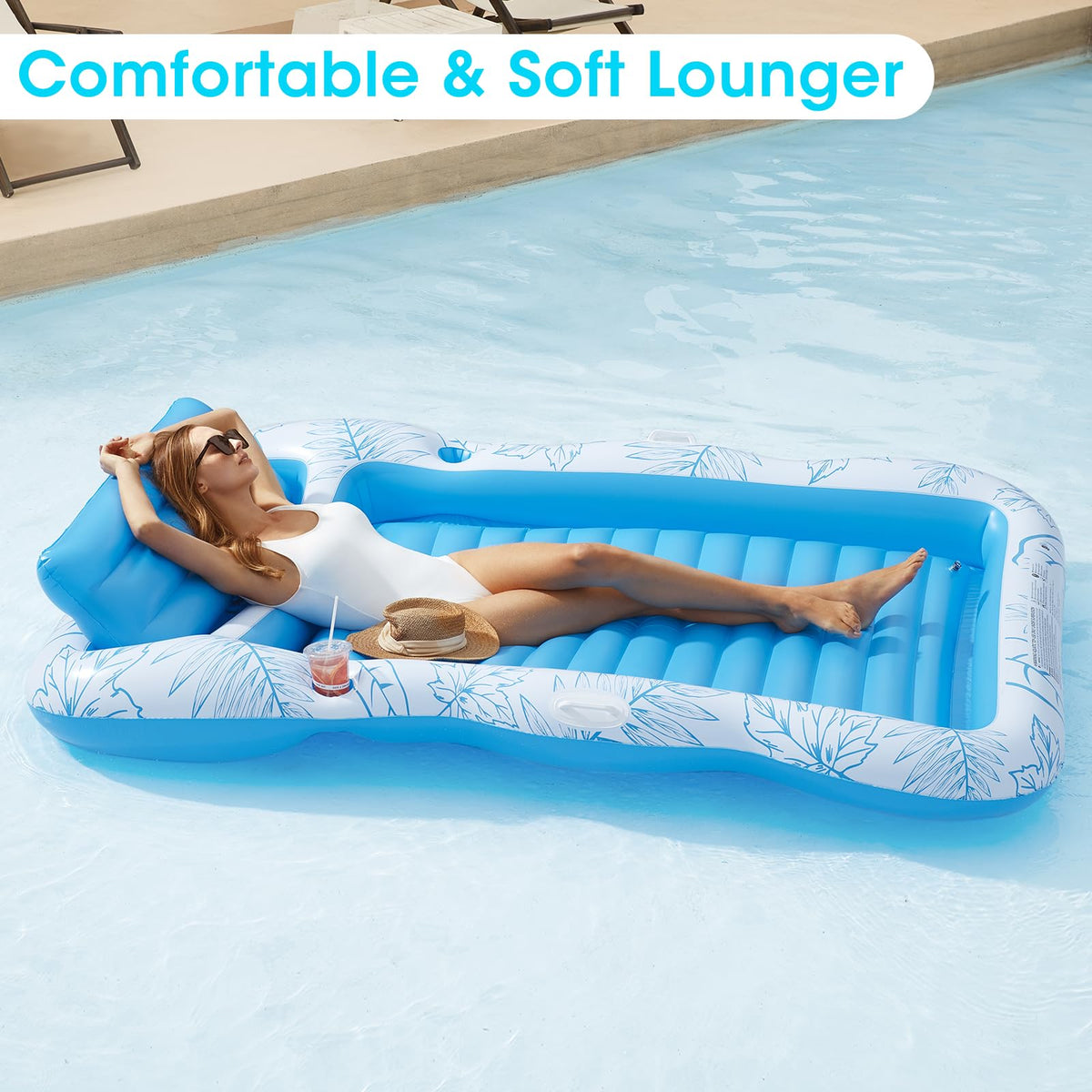 Inflatable Tanning Pool Lounger Float -4 in 1 Sun Tan Tub Sunbathing Pool Lounge Raft Floatie Toys liquid Filled Tanning Bed Mat Pad for Adult Blow Up Kiddie Pool Kids Ball Pit Pool L