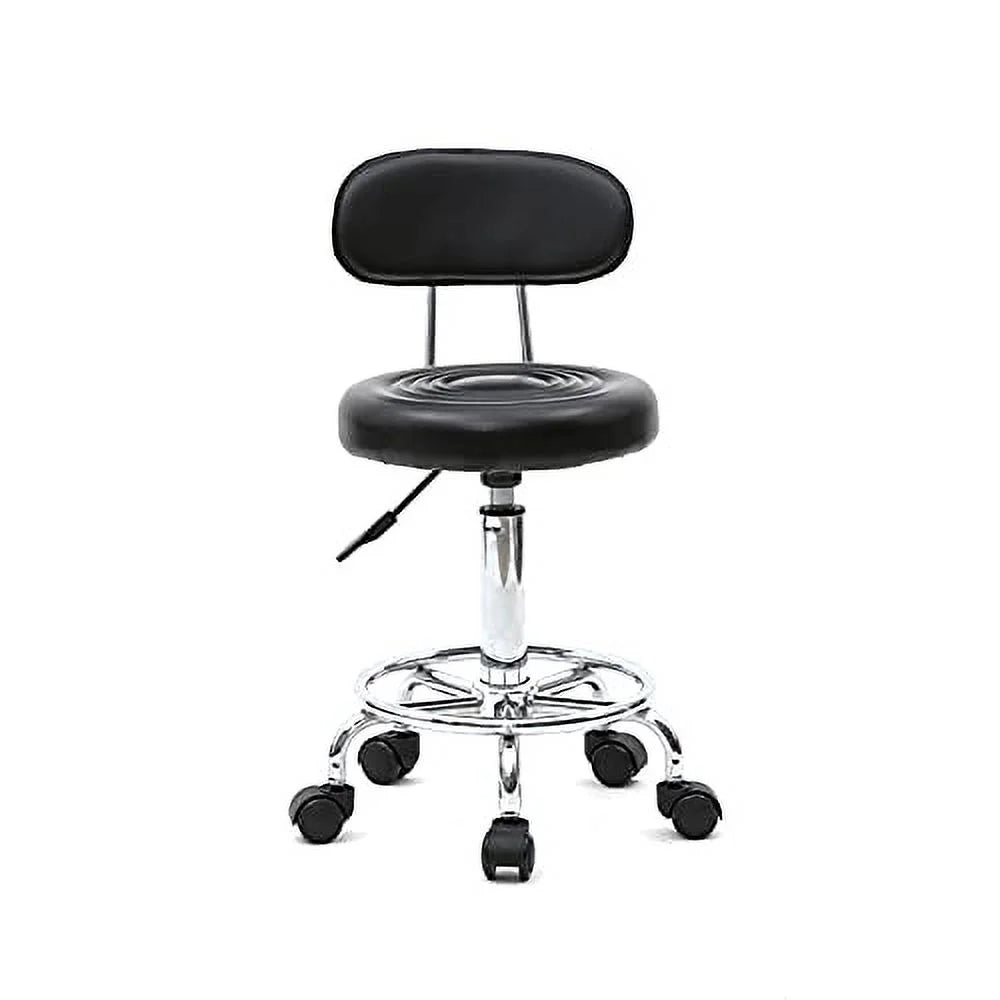 Goujxcy Multi-Purpose Salon Stool Chair, Adjustable Rolling Swivel Stool with Back Cushion and Wheels Perfect for Beauty Salon Spa Tattoo Massage Dental Clinic Office Art Studio, White