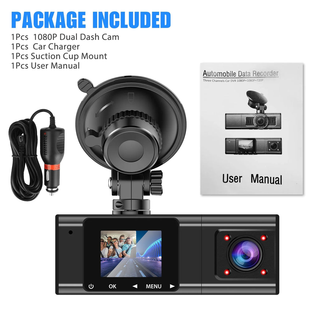 Dual Dash Cam, TSV 1080P Dual Lens Front Insides Camera,  Car DVR Driving Recorder with Night Vision, 170° Wide Angle, Loop Recording, G-Sensor, Parking Mode - Black