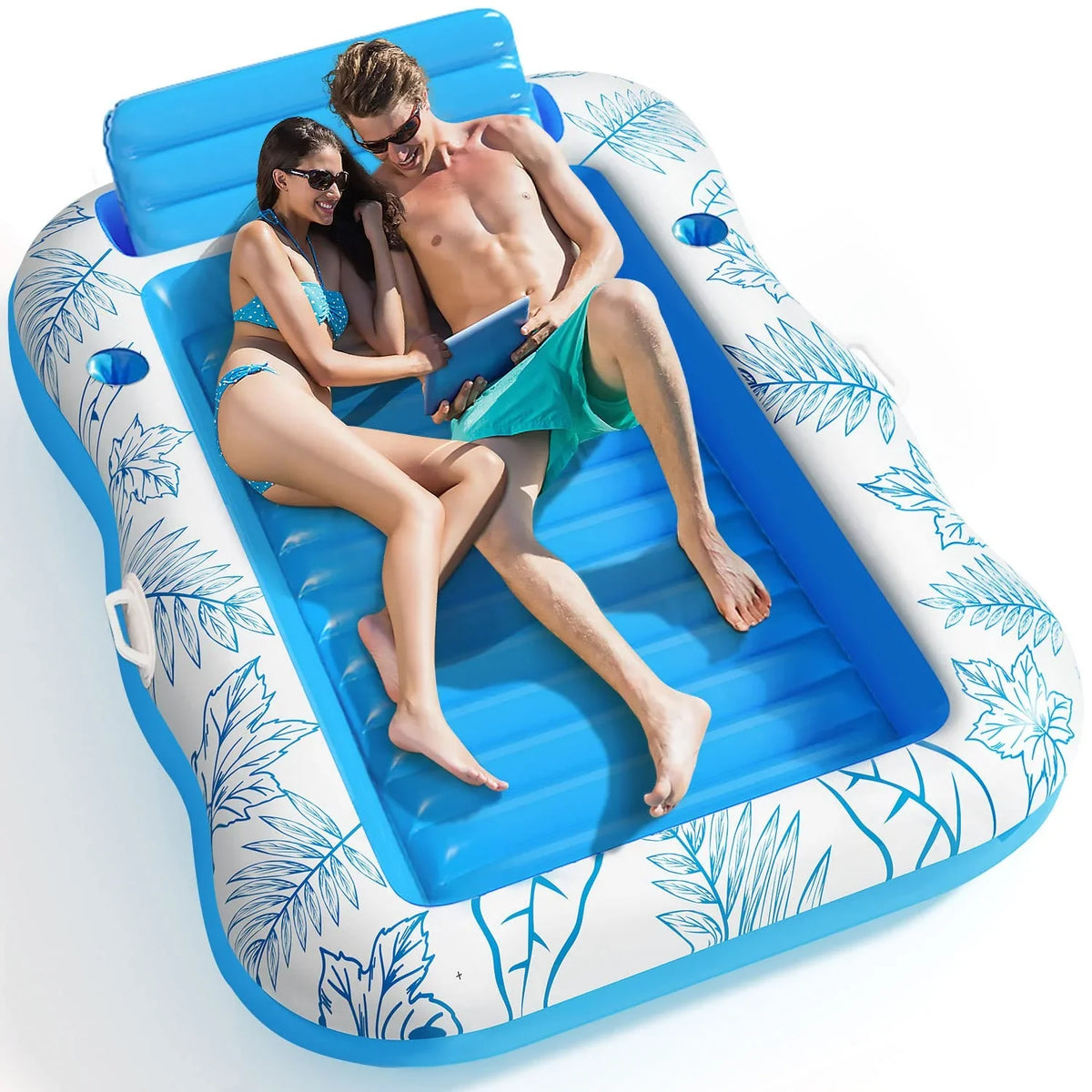 Inflatable Tanning Pool Lounger Float -4 in 1 Sun Tan Tub Sunbathing Pool Lounge Raft Floatie Toys liquid Filled Tanning Bed Mat Pad for Adult Blow Up Kiddie Pool Kids Ball Pit Pool L