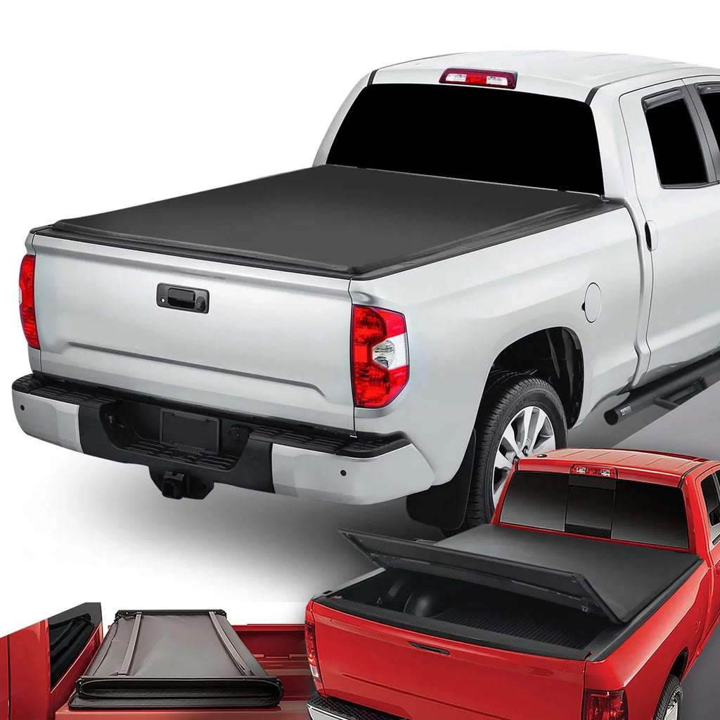 DNA Motoring TTC-TRISOFT-057 For 2014 to 2019  Tundra 6.5' Bed Fleetside Adjustable Tri -Fold Soft Top Trunk Tonneau protector 15 16 17 18
