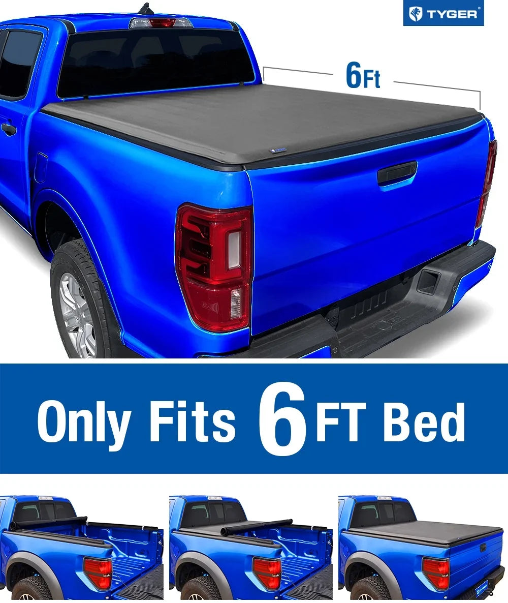 Tyger Auto T3 Soft Tri-fold Truck Bed Tonneau protector suitable with 2019-2023  Ranger | 6' Bed | TG-BC3F1067 | Vinyl