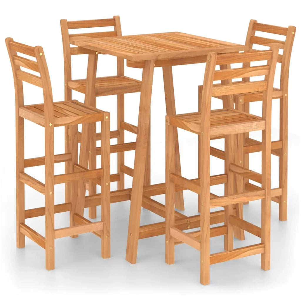 Dcenta 5 Piece Garden Bar Set Bar Table and 4 Stool Chairs Counter Height  Dining Set Acacia Wood for Bistro, Pub, Backyard, Terrace, Patio Furniture