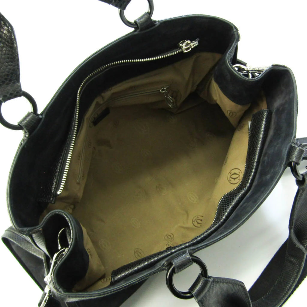 Pre-Owned Cartier Marcello moisture Snake L1000928 Women's Suede,Leather Handbag,Shoulder Bag Black (Good)