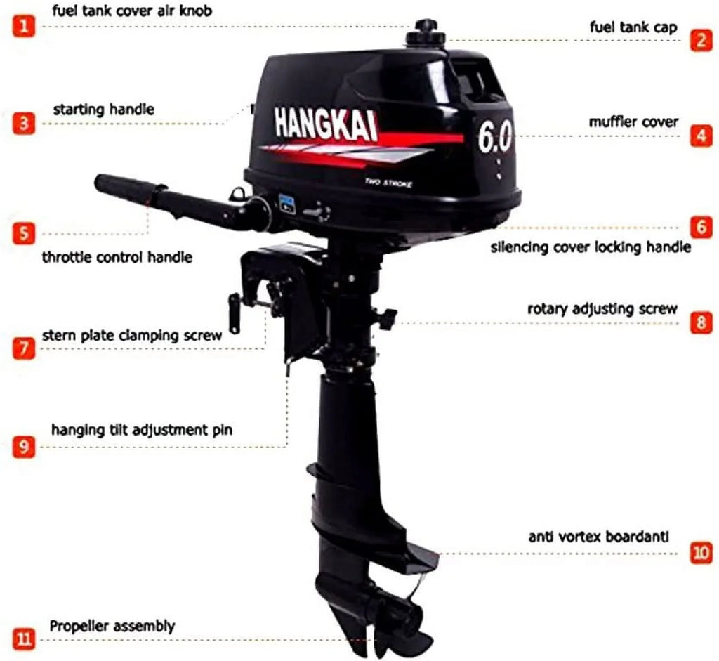 MONIPA 6  2-Stroke Outboard Motor Tiller Shaft Inflatable Fishing ship Marine Engine liquid Cooling CDI System