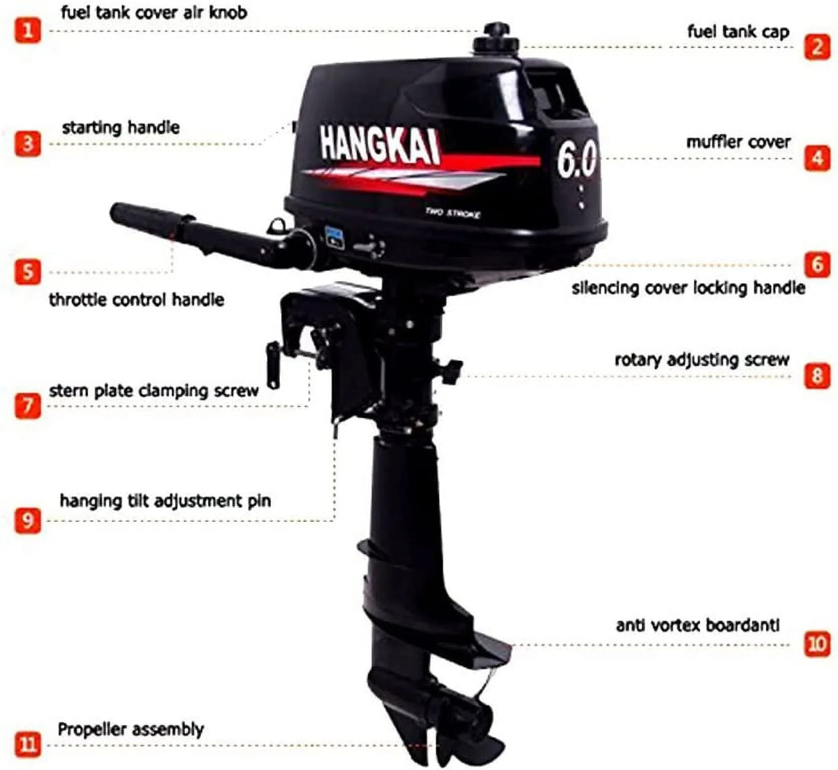MONIPA 6  2-Stroke Outboard Motor Tiller Shaft Inflatable Fishing ship Marine Engine liquid Cooling CDI System