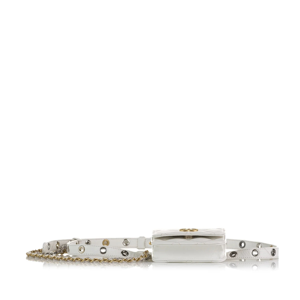 Pre-Owned Authenticated Chanel Punk Chain Belt Bag Lambskin Leather White Unisex (Good)