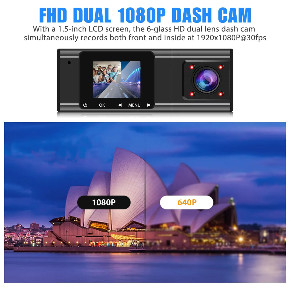 Dual Dash Cam, TSV 1080P Dual Lens Front Insides Camera,  Car DVR Driving Recorder with Night Vision, 170° Wide Angle, Loop Recording, G-Sensor, Parking Mode - Black