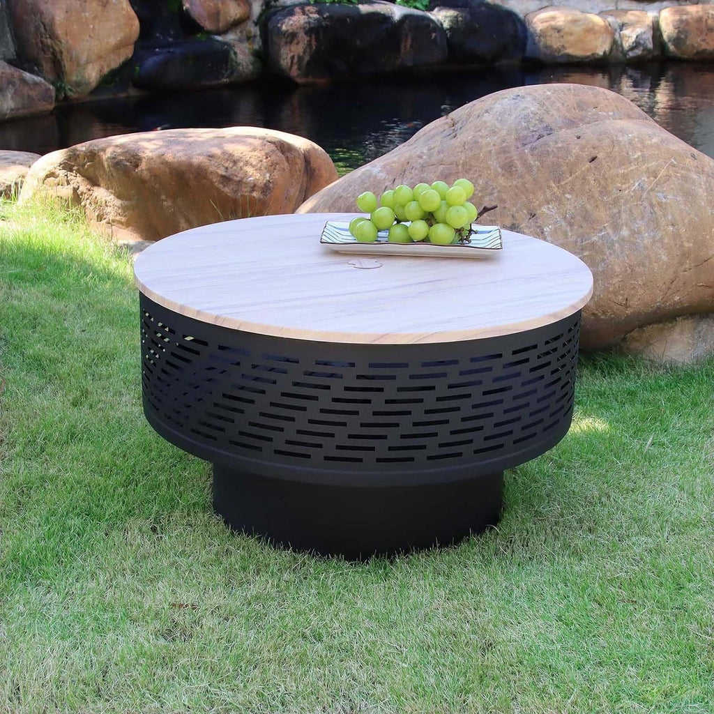 UPYOOE Outdoor Fire Pits, Portable Wood Fire Pit, 26" Wood Burning Fire Pit with Wood Table shield, Lightweight Portable Outdoor Firepit, Backyard Fireplace for Outside Camping Bonfire Garden Yard